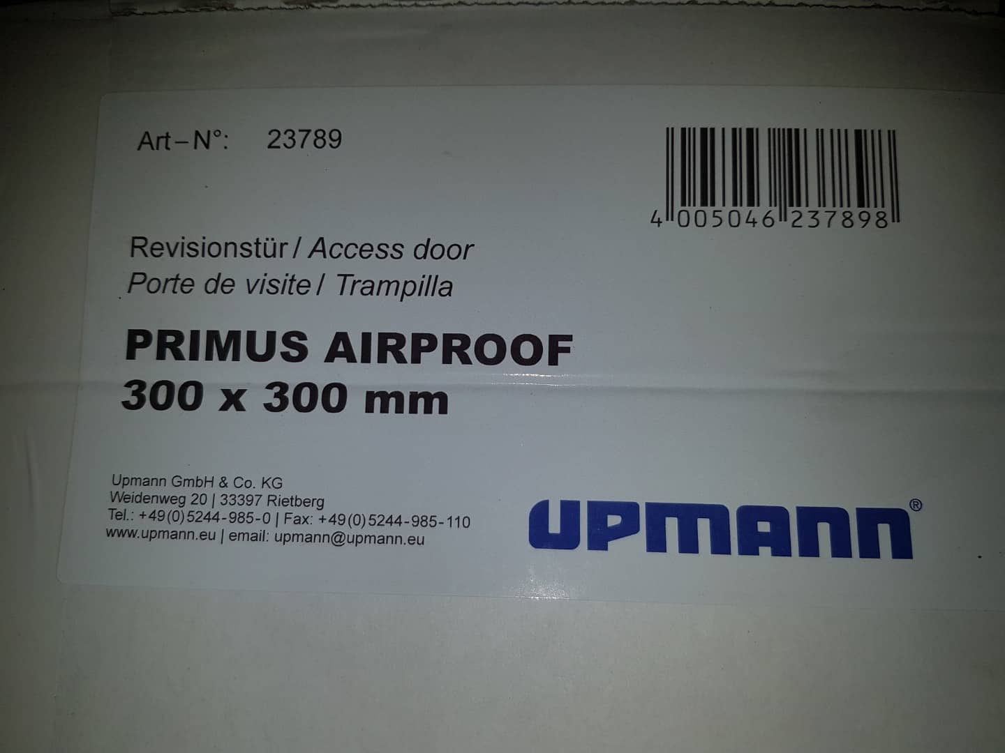 Upmann Revisionstür Primus Airproof 300x300mm weiß