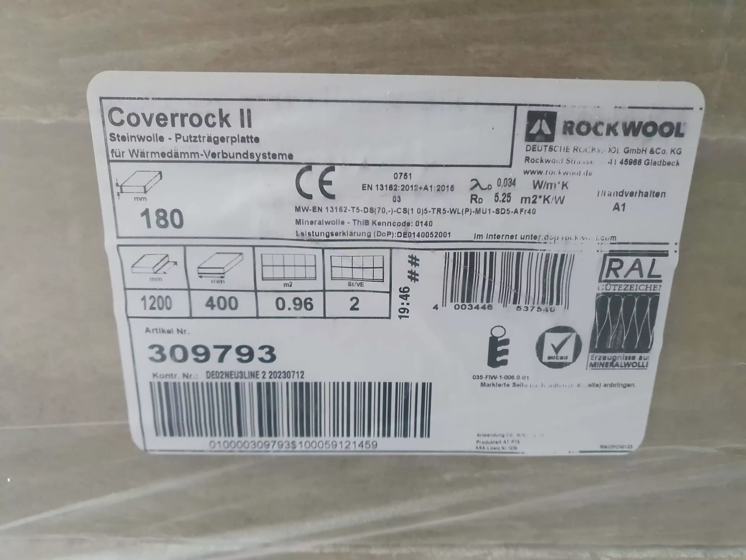 Rockwool Coverrock II, 180mm, WLG035,Steinwolle,Putzträgerplatte,WDVS