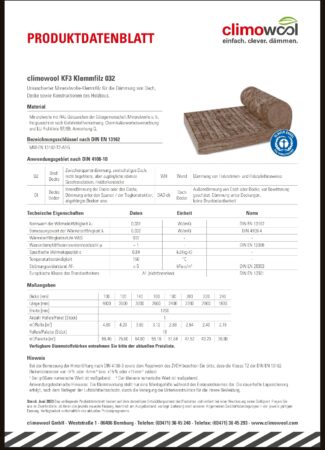 climowool KF3 WLG032 180mm Klemmfilz