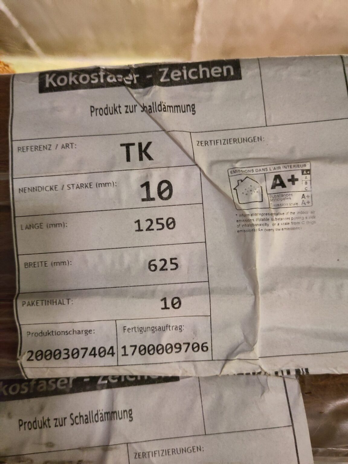 Kokostrittschalldämmplatten