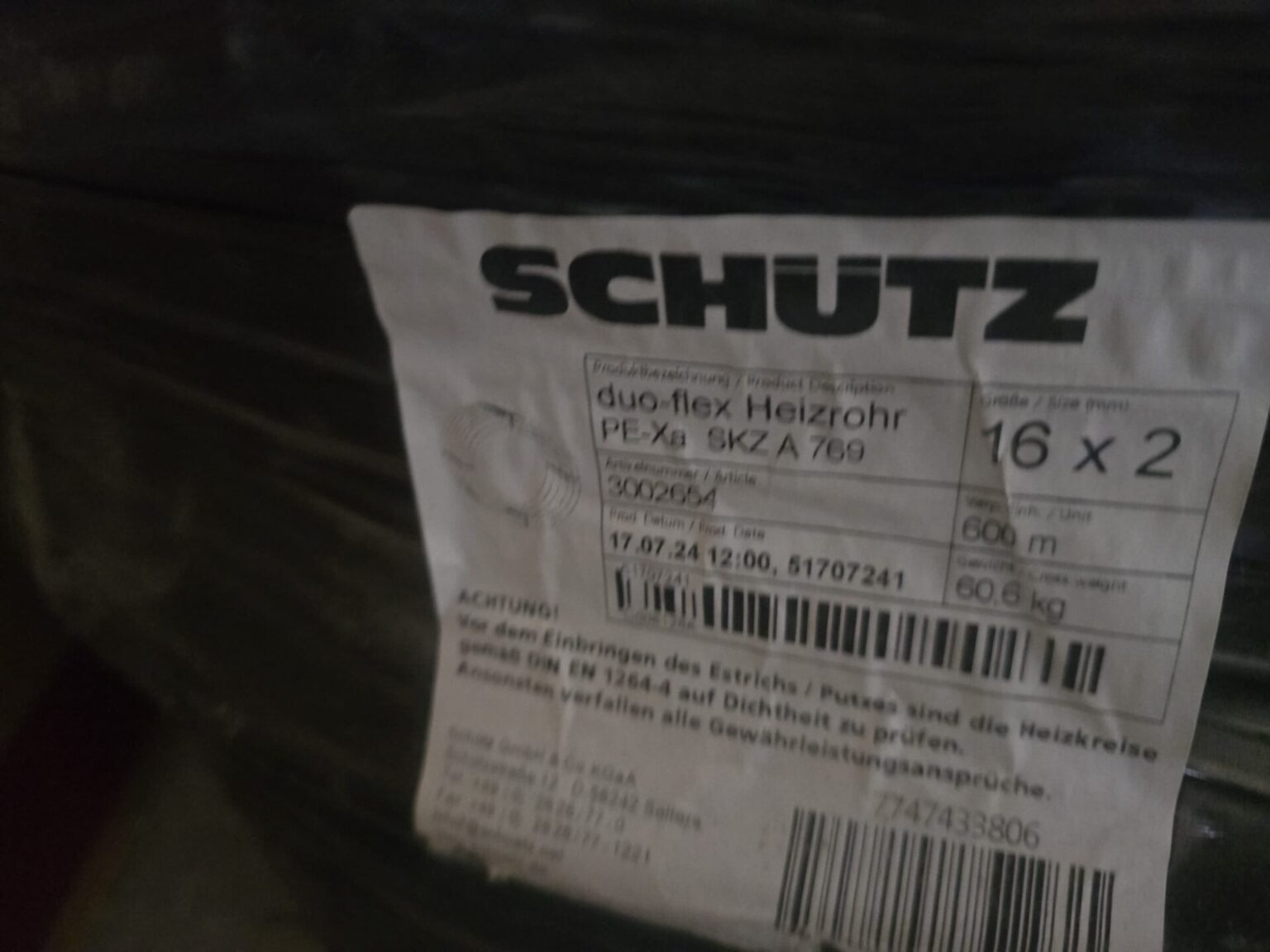 Schütz Kunststoff-Sicherheits-Heizrohr  Typ duo-flex 16×2 mm PE-Xa