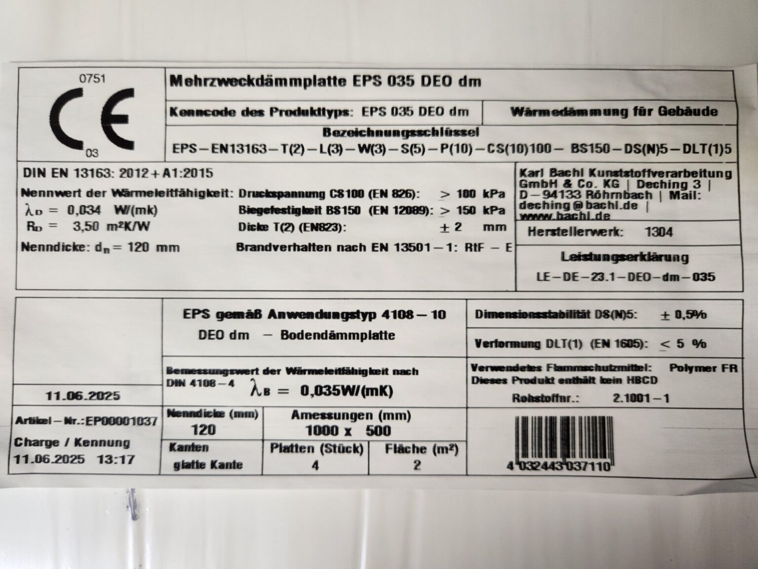 BACHL EPS Dämmplatte DEO 120mm