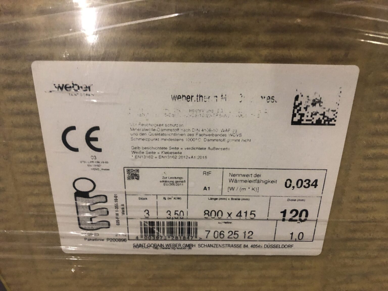 weber therm Mineralwolle Fassadendämmplatte 120mm WLG 034