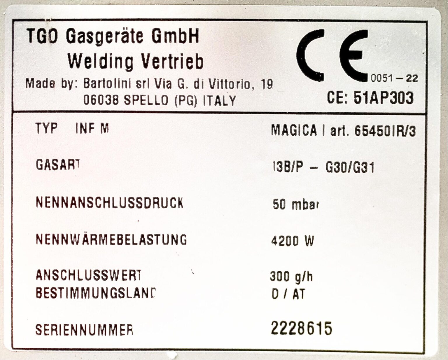 Gasheizung Bartolini TGO Infrarot-Gerät, BLUE FLAME-Heizofen, 2,9-4,2 kW