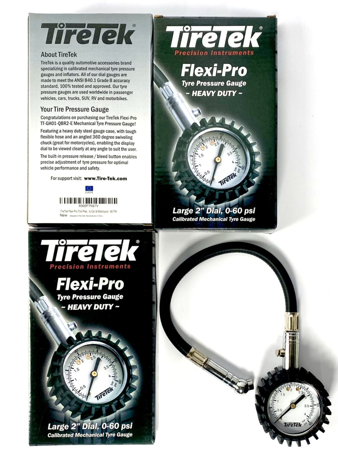 TireTek Flexi-Pro Reifendruckprüfer, Manometer, Luftdruckmesser, 0-60 PSI