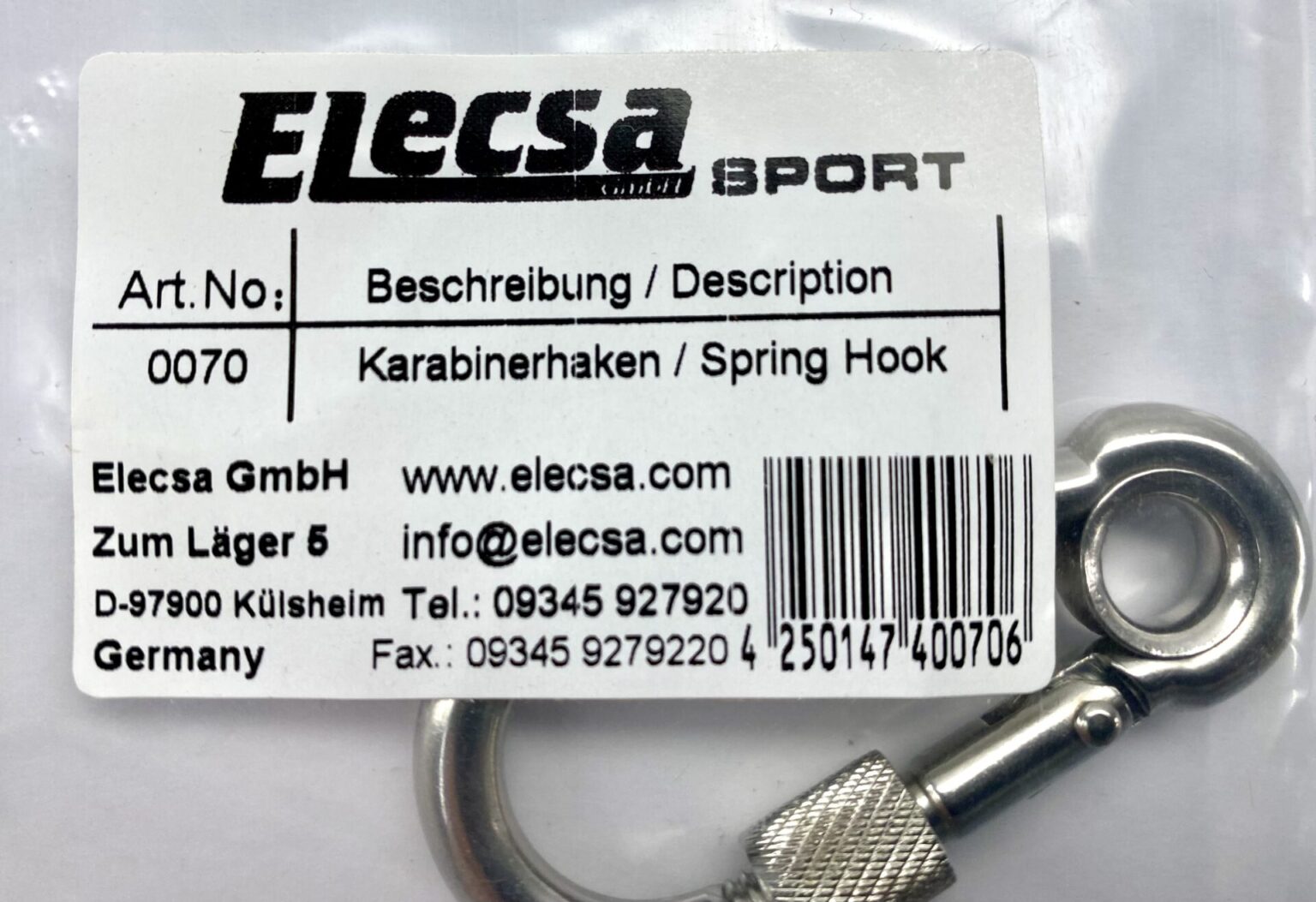 Elecsa Karabinerhaken 2 Größen silberfarben, Schwerlast Karabiner, Metallhaken, Befestigungshaken