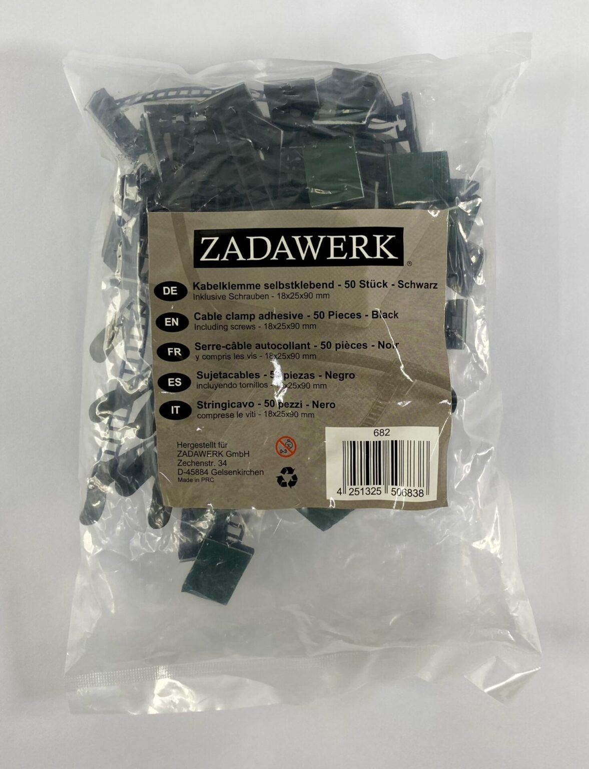 Kabelklemmen selbstklebend inkl. Schrauben, schwarz, 18x25x90 mm, Kabelhalter, Cable Clips