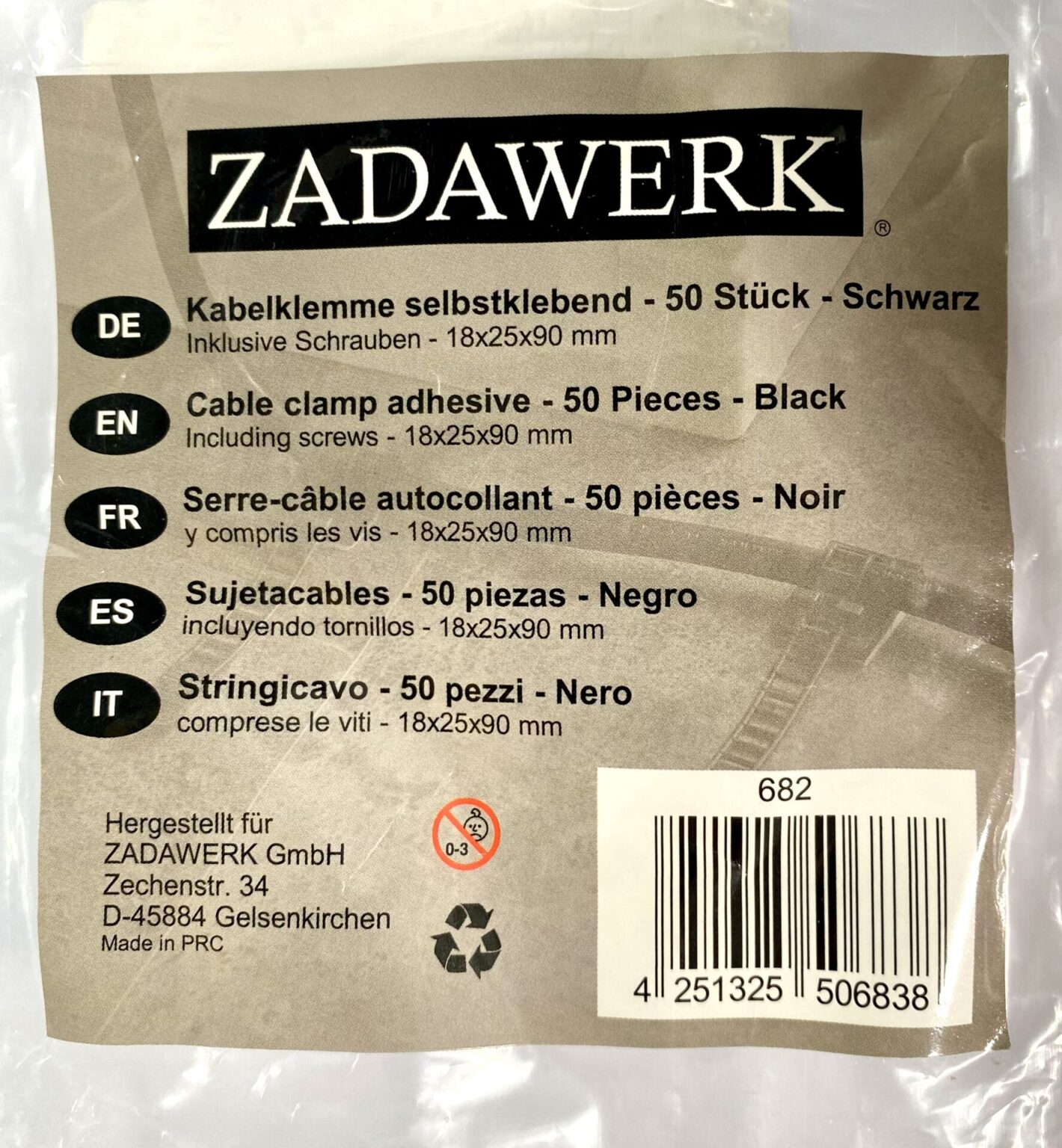 Kabelklemmen selbstklebend inkl. Schrauben, schwarz, 18x25x90 mm, Kabelhalter, Cable Clips