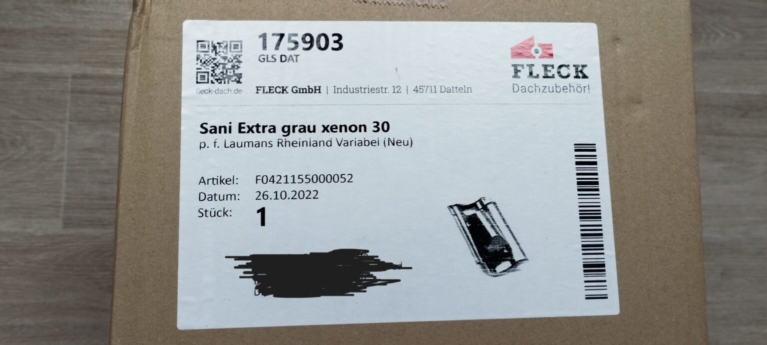 Fleck, Sanitärlüfter, Extra DN100, Laumanns, Rheinland-Variabel, Xenongrau Nr. 30, NEU, OVP