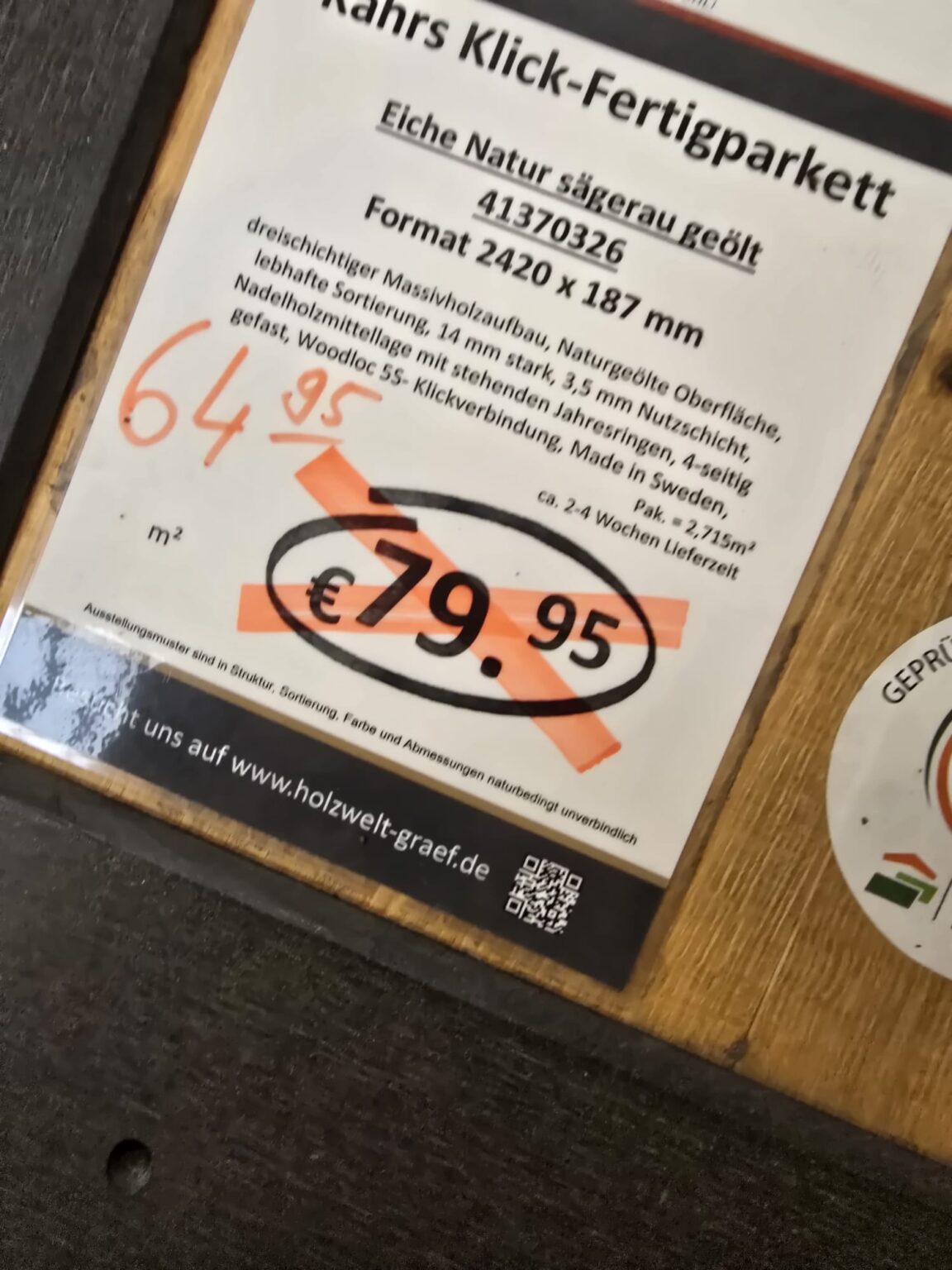 Kährs Klick-Fertigparkett Eiche Natur sägerau geölt