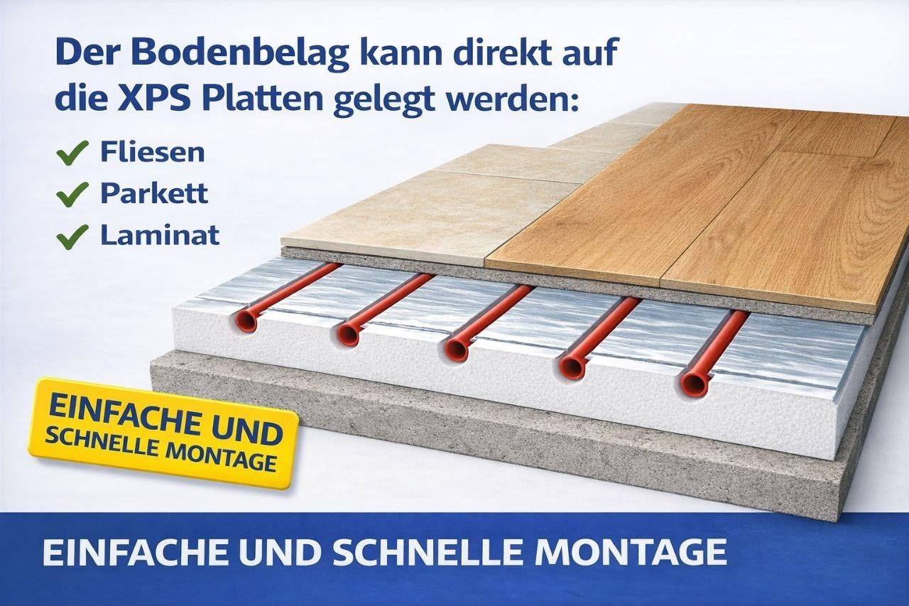 Fußbodenheizung 0,72 m² – kein Estrich – 30mm – 16er Rohr 500kPa Trockenbau