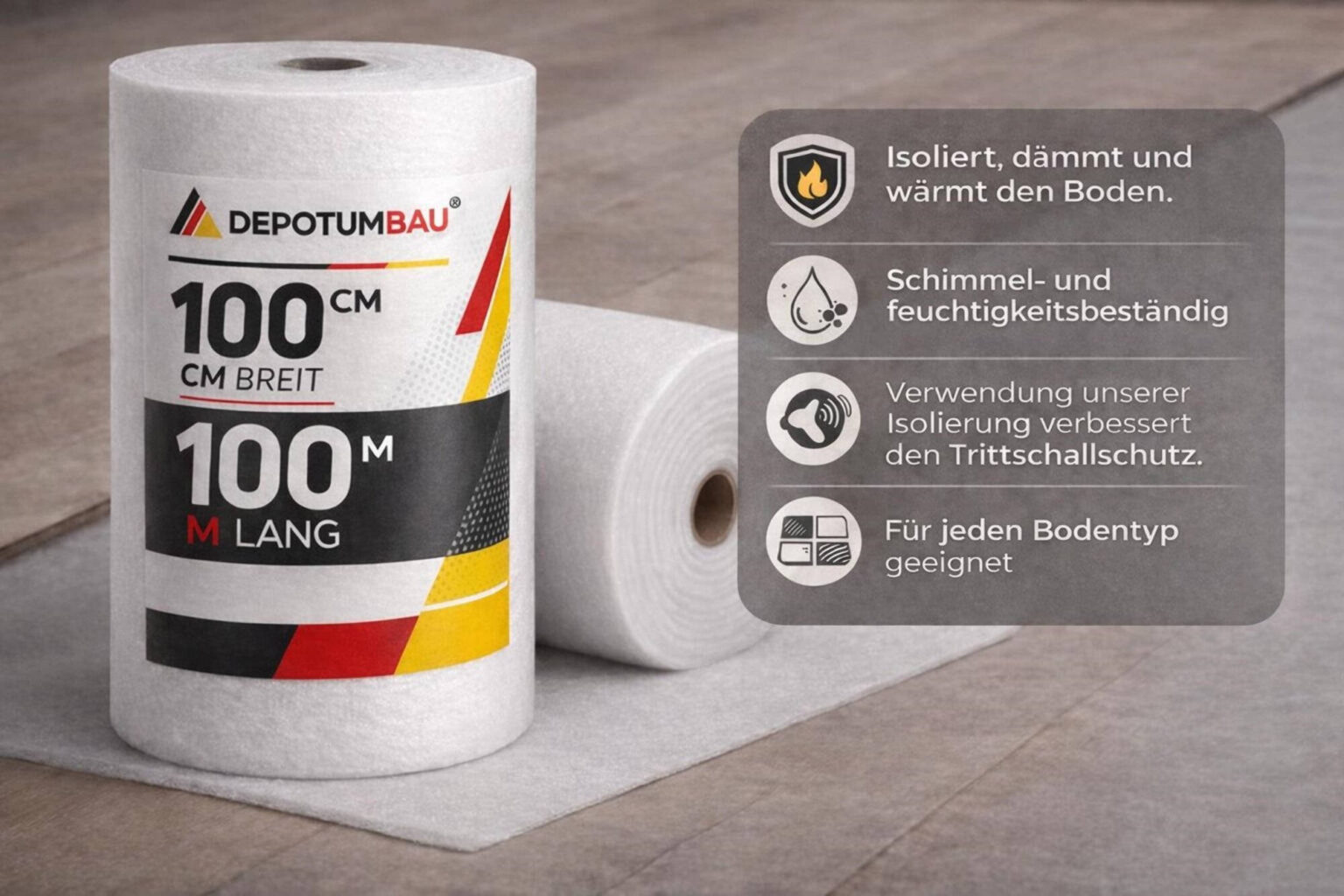 Trittschalldämmung aus PE-Schaumfolie – Rolle 100 m × 100 cm – 2 mm