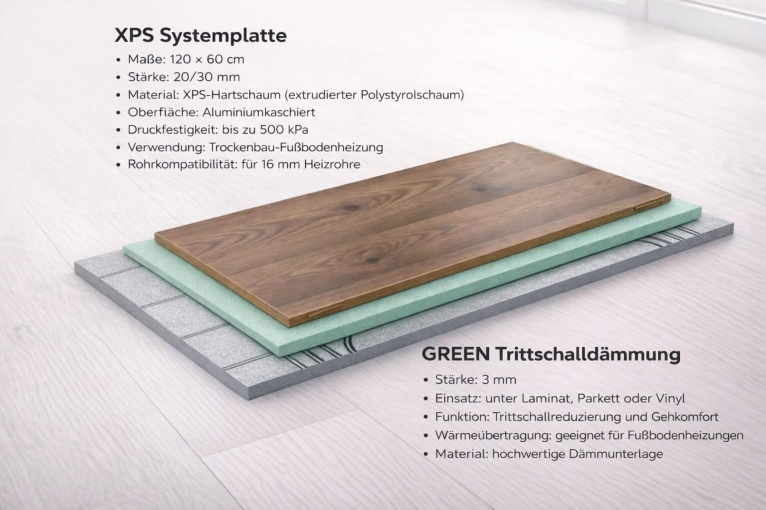 Komplettset Fußbodenheizung 0,72 m² – XPS + Trittschallisolierung