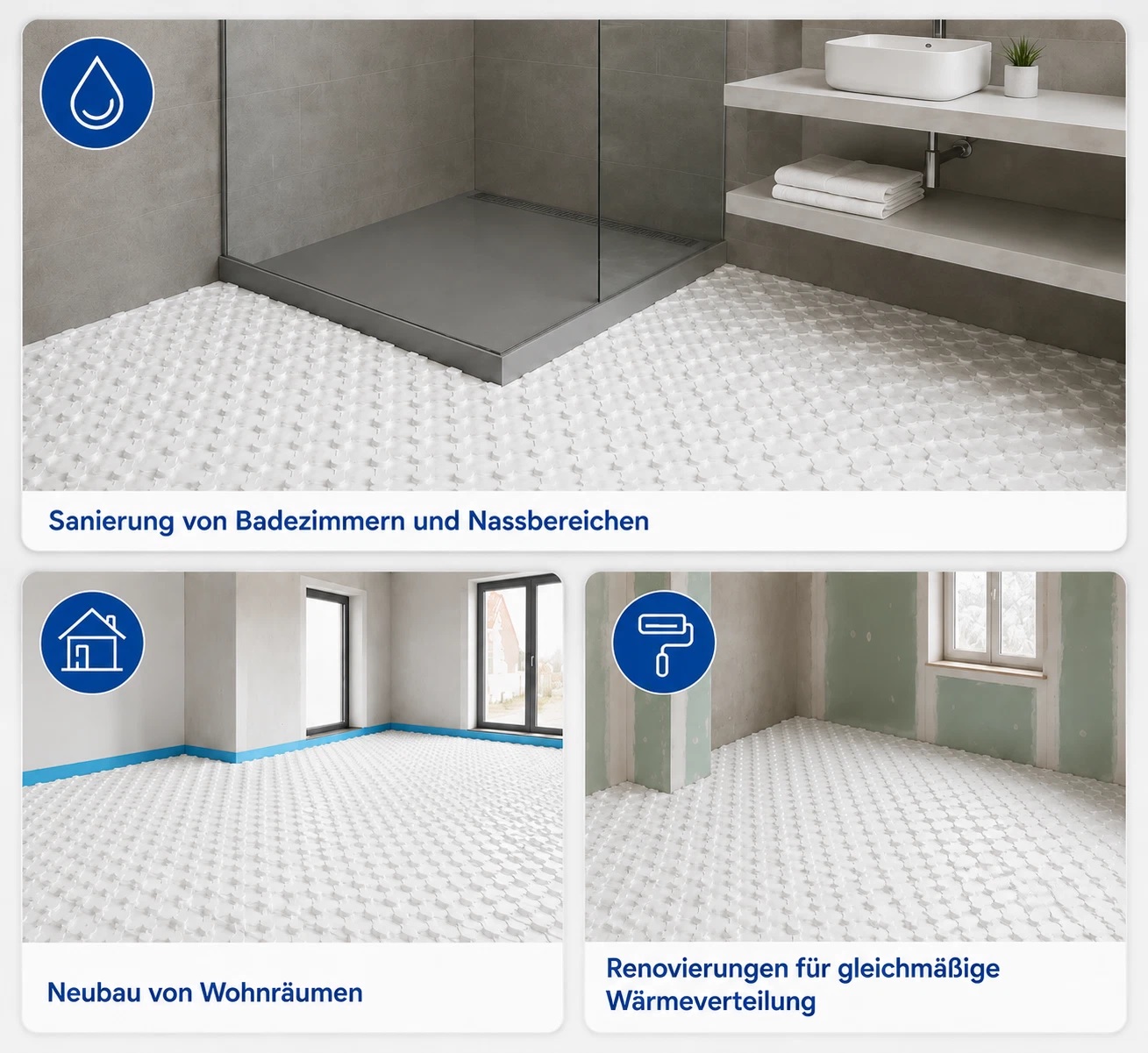 Weiße Noppenplatten EPS300 für Fußbodenheizung Estrich 9,36 m²