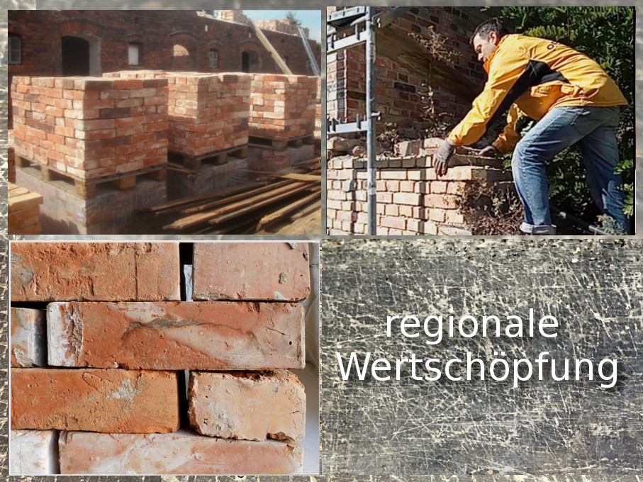 wasserstrich Ziegel Backstein Landhaus usedlook  Altziegel Klinker Garten Landschaft Gestaltung Ruinenmauer