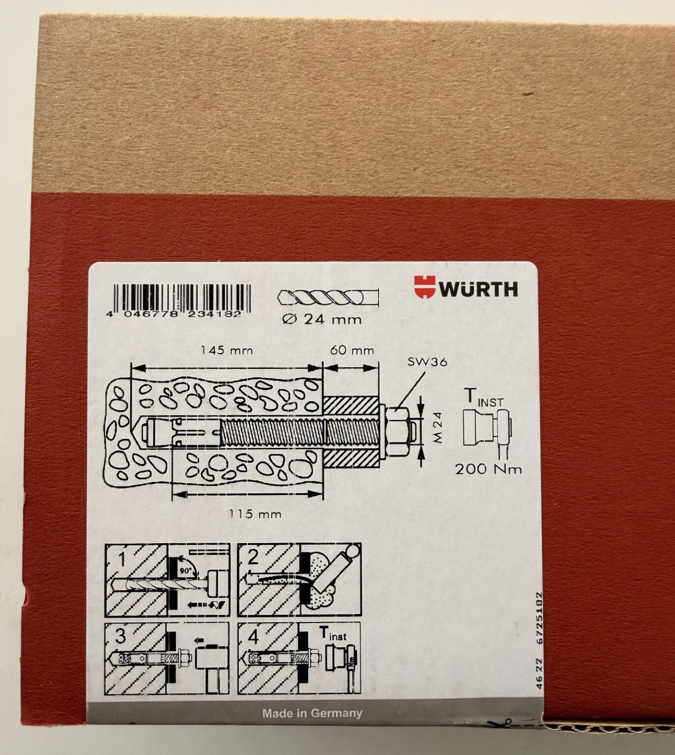 5x Würth Fixanker W-FAZ/S M24 x 220 verzinkt Bolzenanker Schwerlastanker ETA