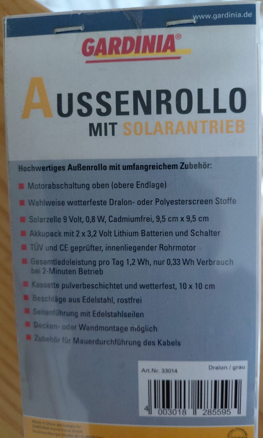 Aussenrollo mit Solarantrieb