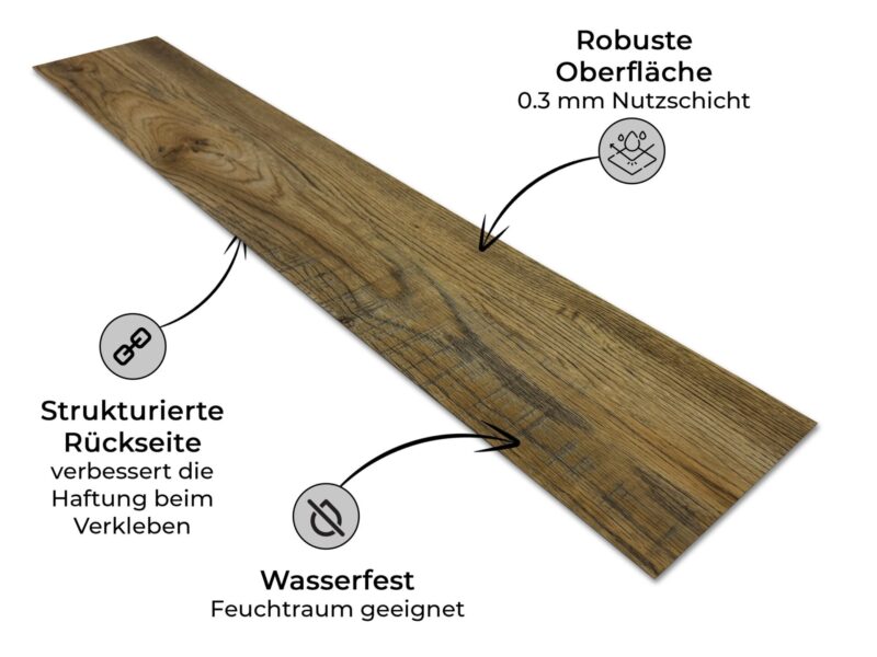 VIMAX Klebevinyl Eiche Rustikal Hell 2 mm 0,3 mm Nutzschicht LVT 130 m²