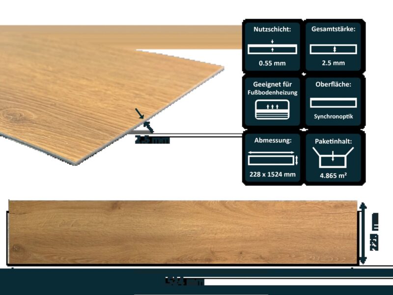 VIMAX Klebevinyl Eiche Classic Hell XL-Diele 2,5 mm 0,55 mm Nutzschicht 131 m²