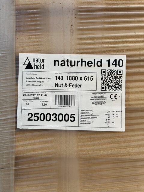 Naturheld Holzfaserdämmstoff 140 Nut  Feder 1880×615 37 m²