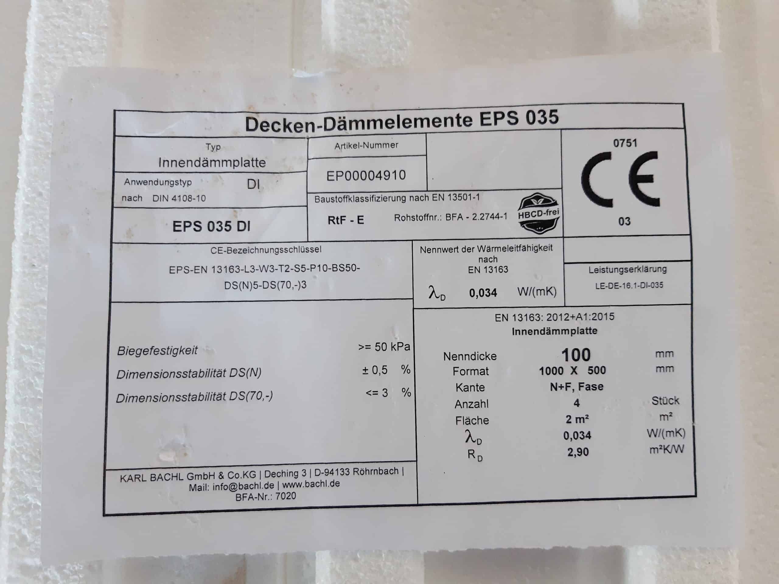 Karl Bachl Decken-Dämmelemente EPS 035 1000 x 500 x 100 mm N+F, Fase