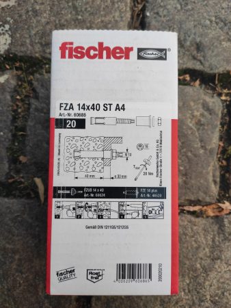 Fischer Schraube Zykon-Bolzenanker FZA 14×40 M10/25 A4