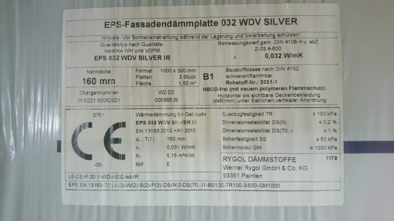 Maxit EPS Fassadendämmplatte 032 WDV SILVER 160mm 160 mm Dämmung
