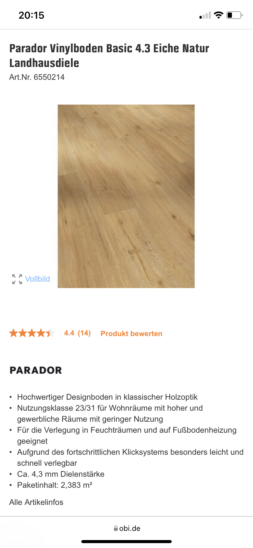 Parador Vinylboden Basic 4.3 Eiche Natur Landhausdiele