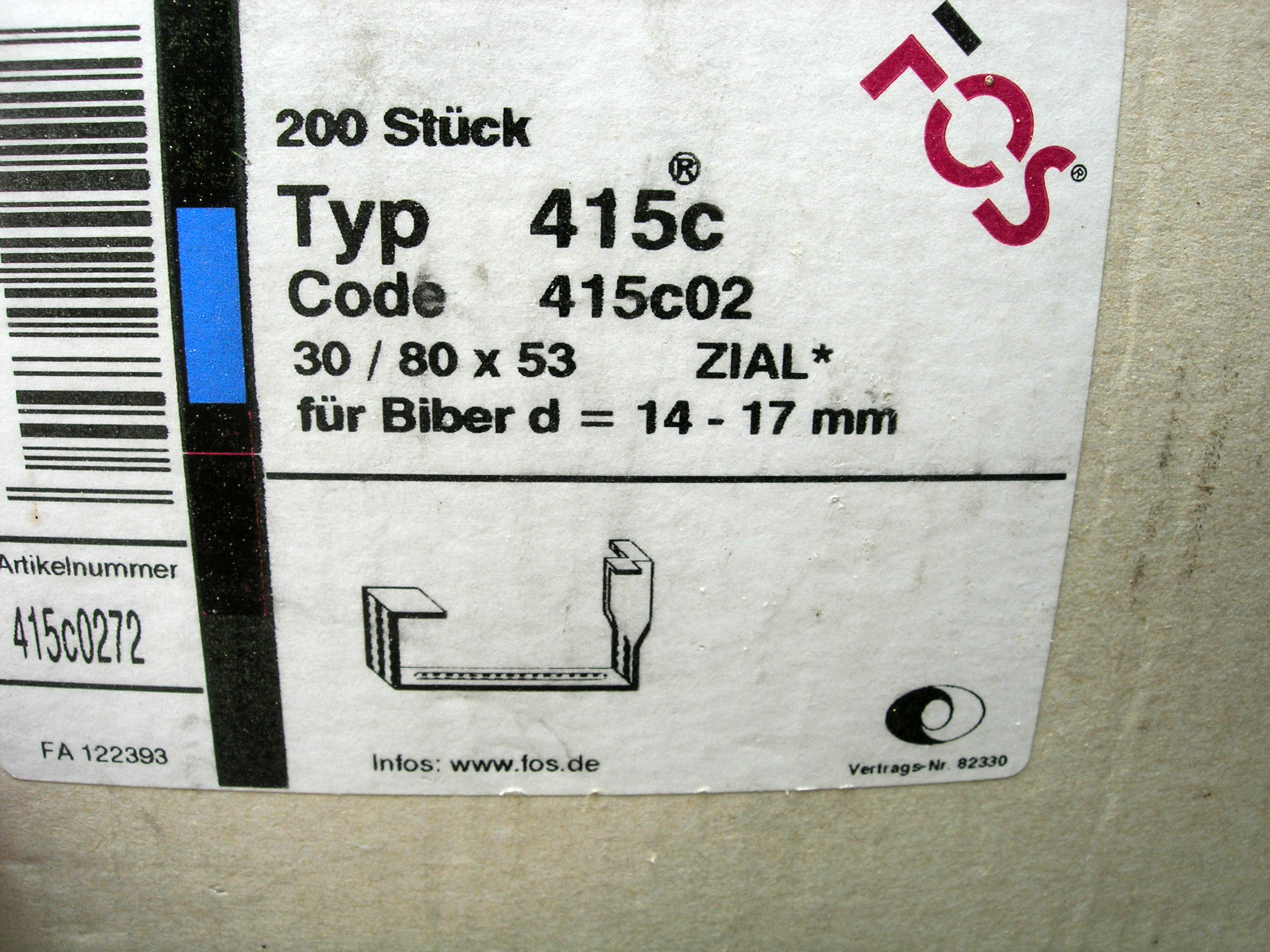 FOS Typ 415c 30/80x53 für Biber d = 14 17 mm Ziegel Klammer Biberschwanz