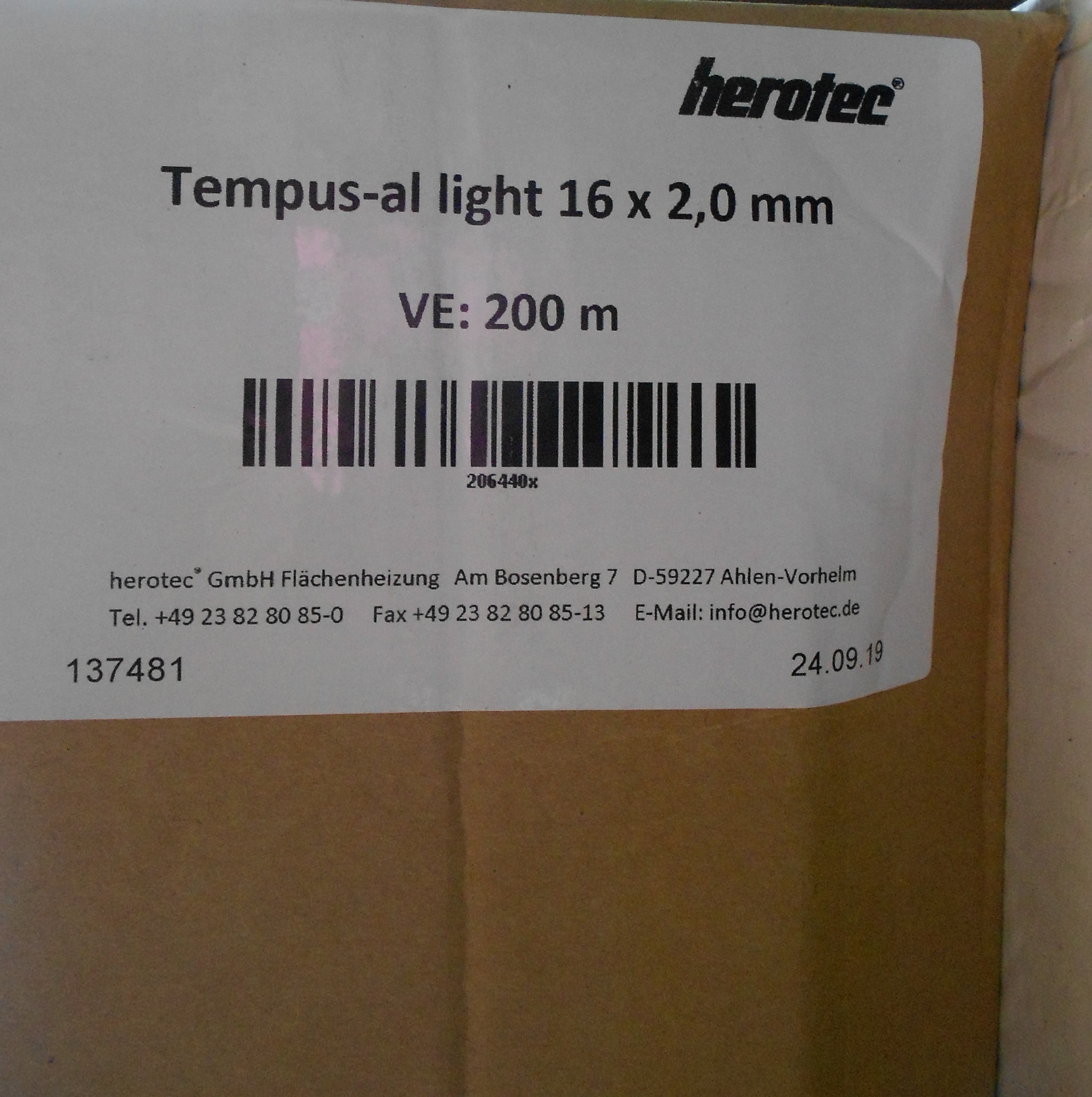Herotec Tempus-al light 16 x 2 mm Fussbodenheizung, Metall-Kunststoff-Rohr 200m