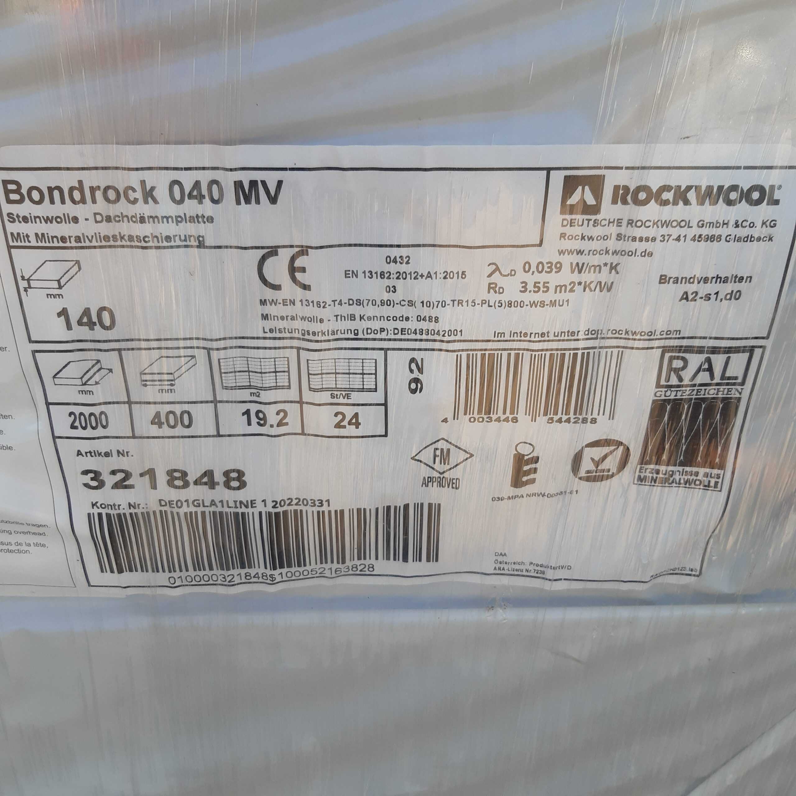 Rockwool Dämmung Bondrock MV 140mm 0,4 / 2,0m