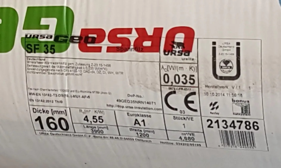 Klemmfilz URSA GEO Glaswolle SF35