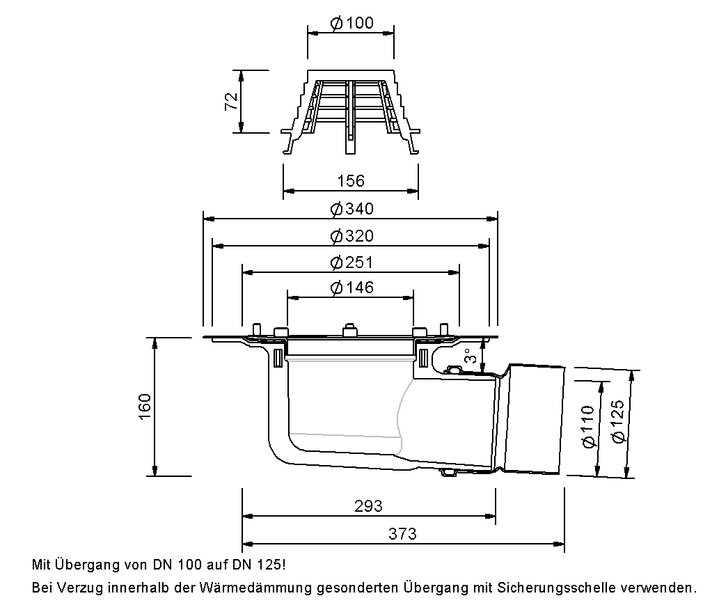 Sita Trendy agewinkelt DN 125 Bitumen