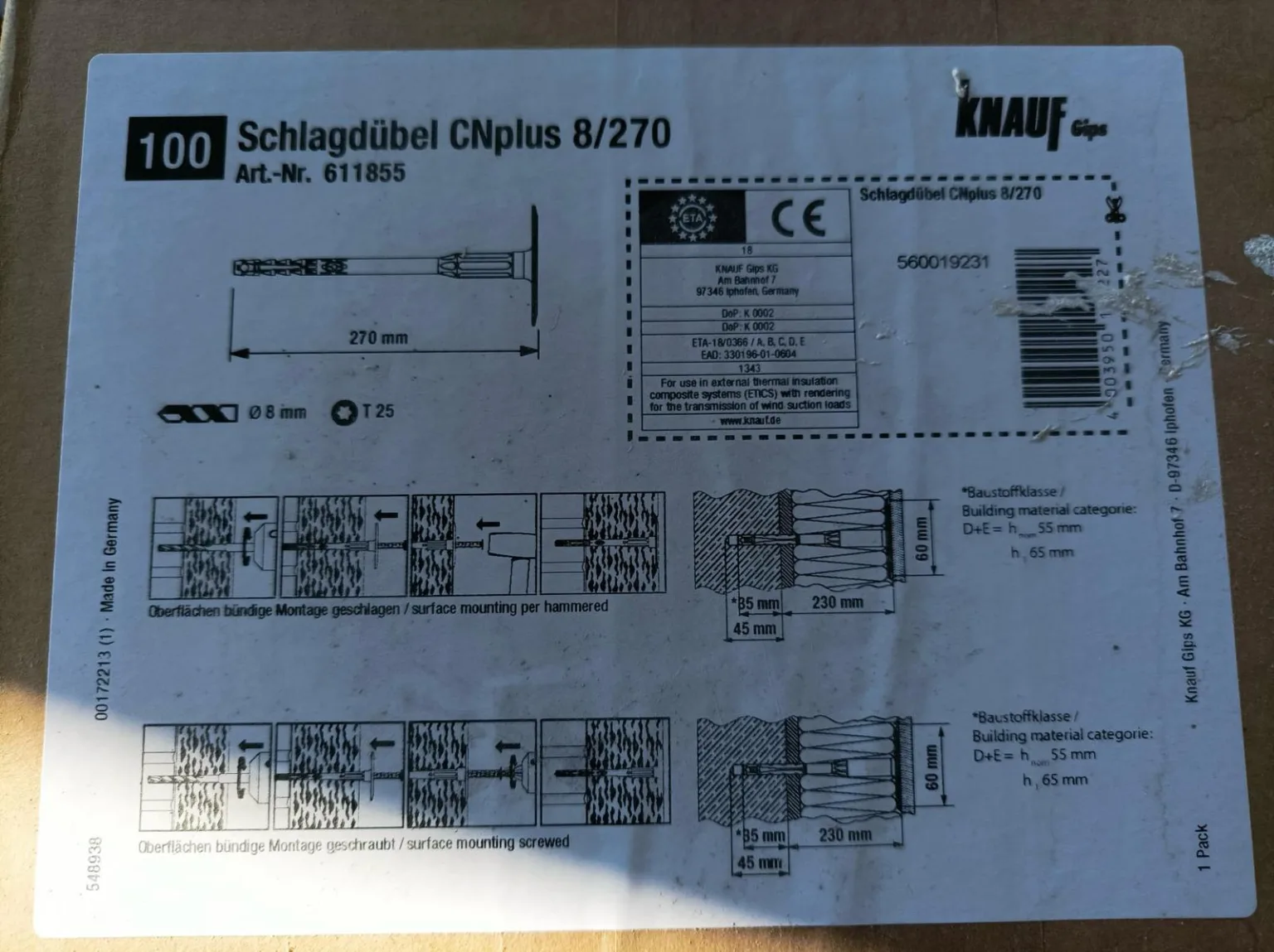 Knauf Schlagdübel CNplus 8/270 (215 Stück)