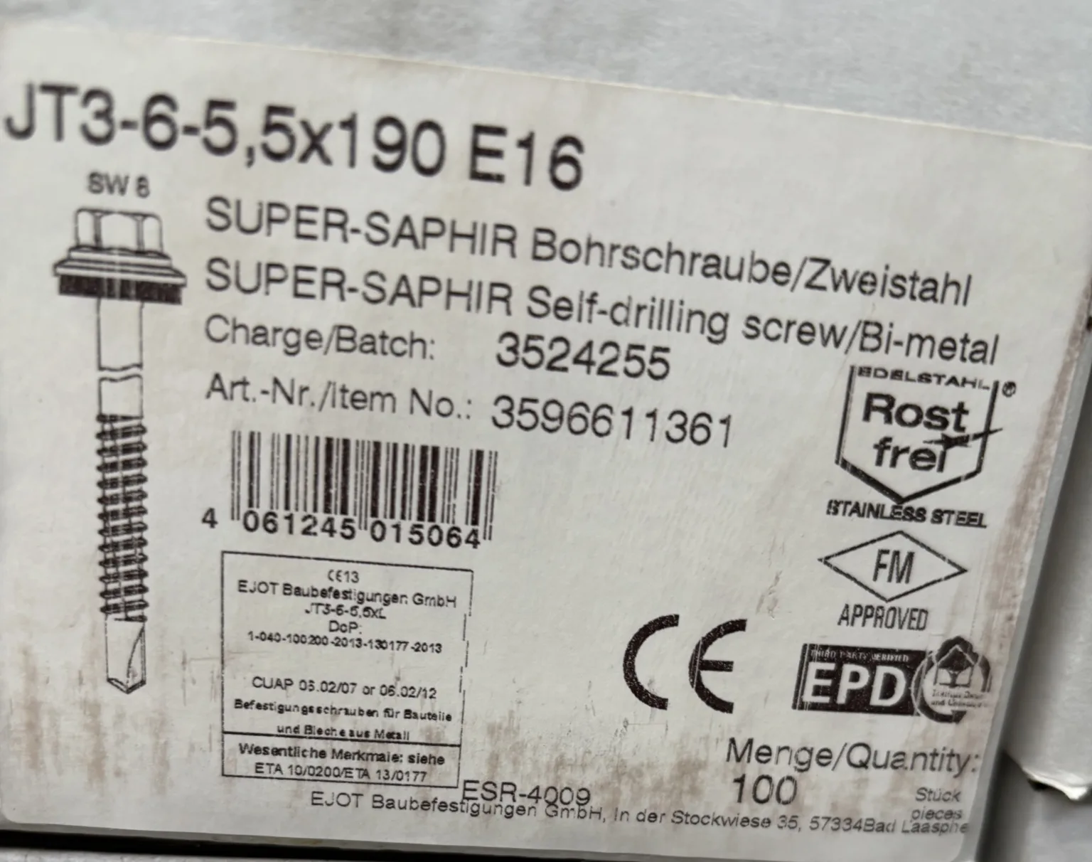EJOT JT3-6-5,5×190 E16