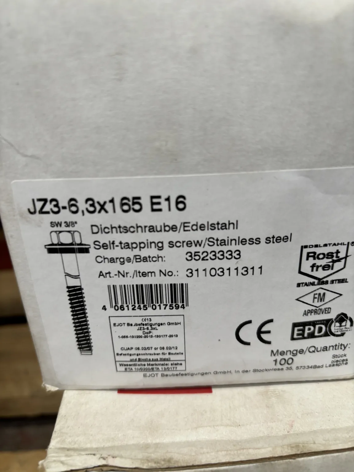 EJOT JZ3-6,3×165 E16