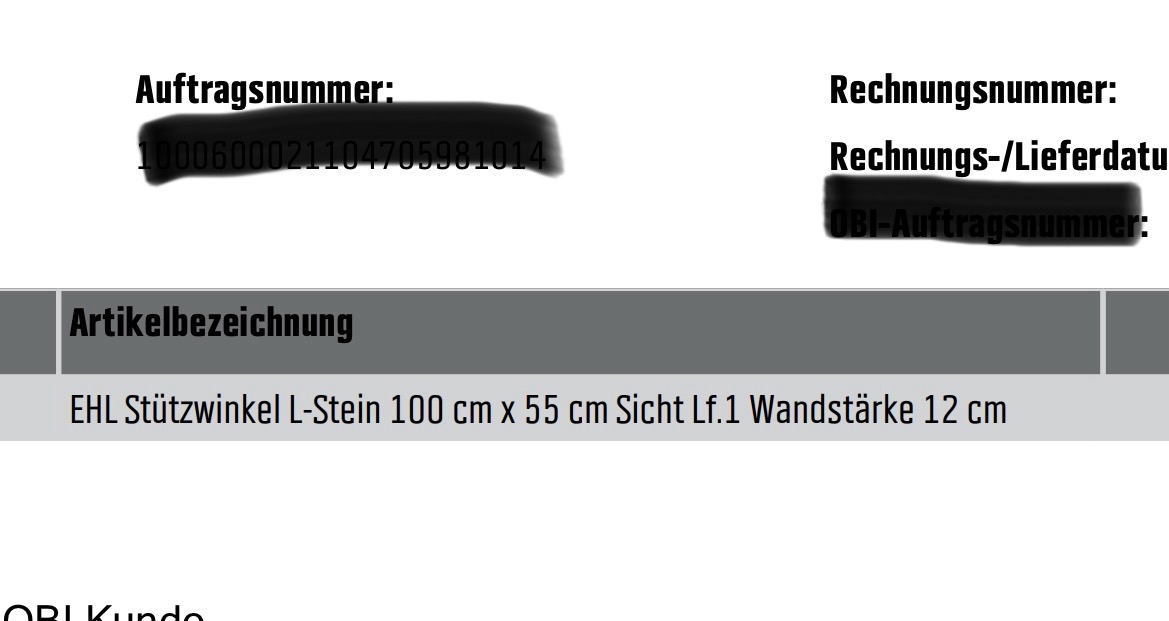 L-Stein / Stützwinkel Fa. Ehl