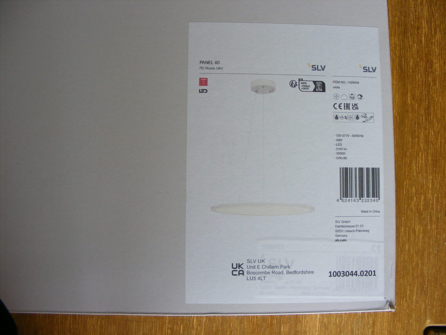 SLV 1003044 Panel 60 Dali LED Pendelleuchte rund Weiß 3000K