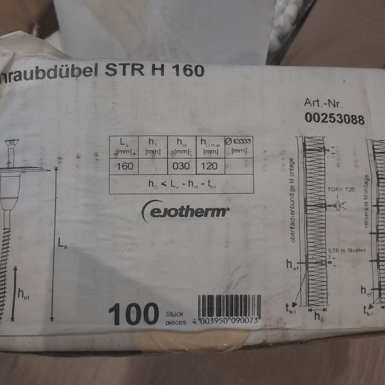 Dämmstoffdübel Schraubdübel STR H 160 Fa. Knauf