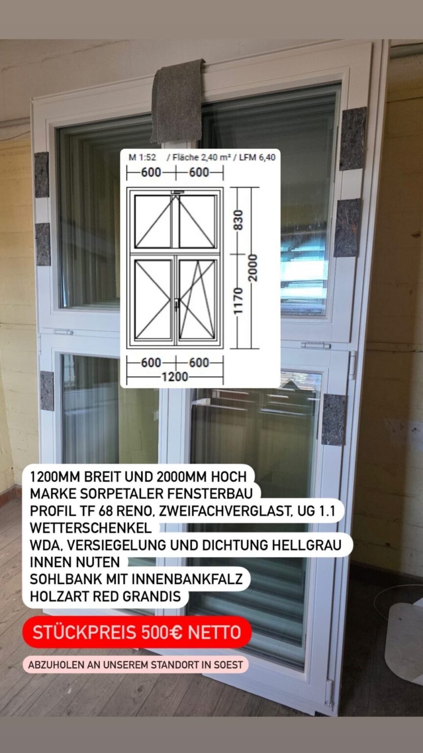Sorpetaler Holzfenster, zweiflügelig mit Oberlicht