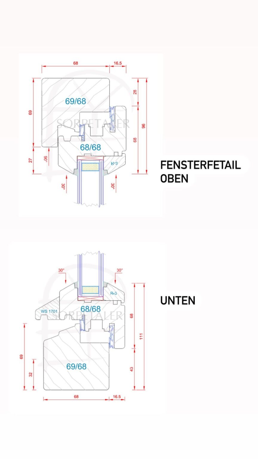 Sorpetaler Holzfenster, zweiflügelig mit Oberlicht