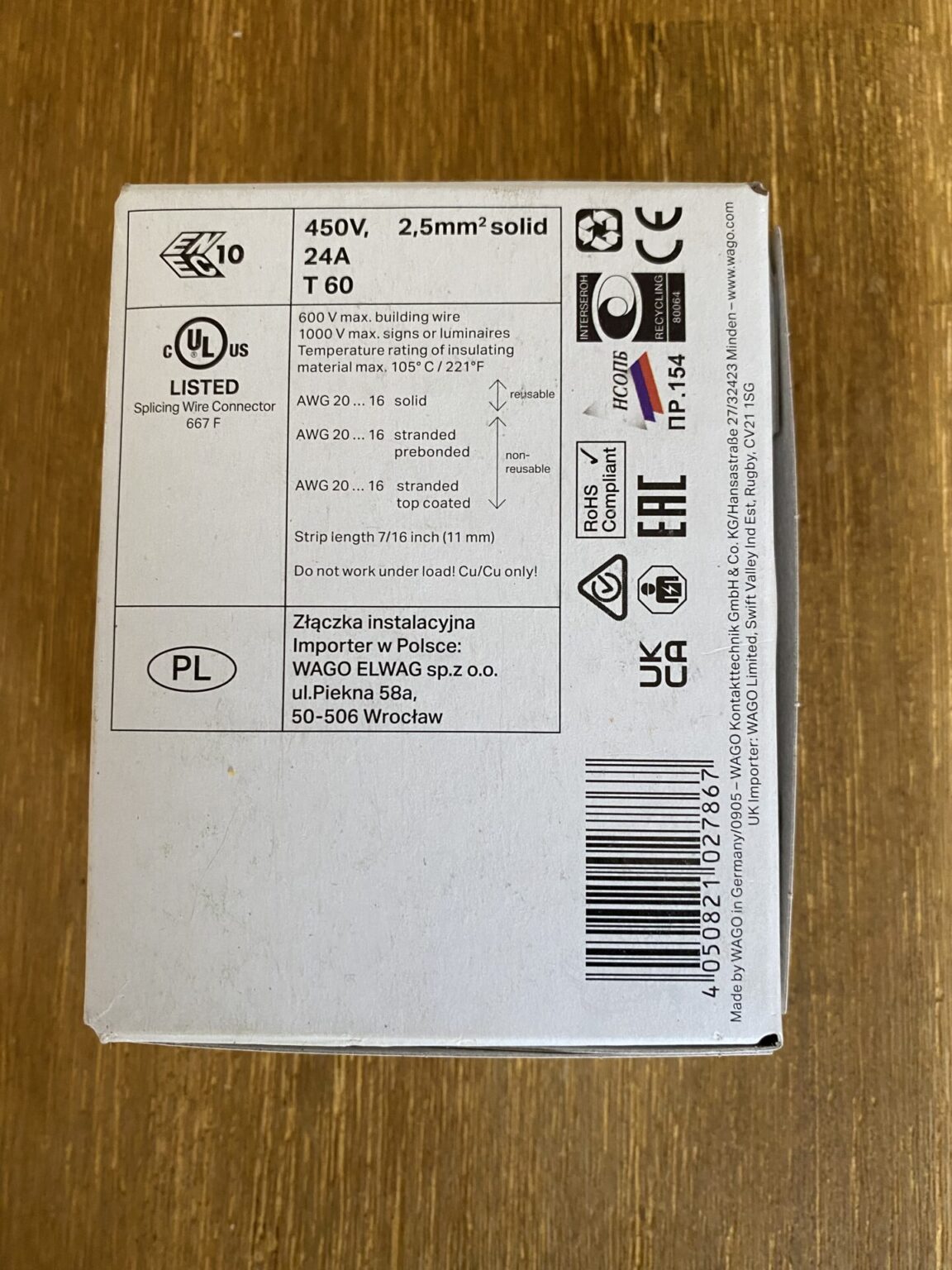 WAGO Verbindungsdosenklemme 2273-204, 4 x 0.5-2.5 mm², rot