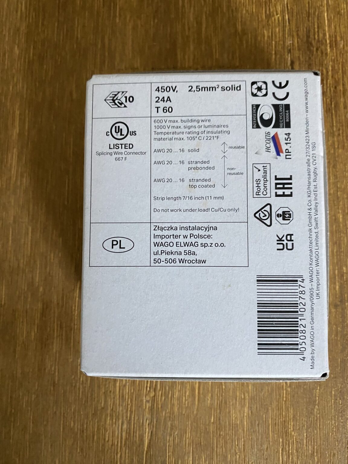 WAGO Verbindungsdosenklemme 2273-205, 5 x 0.5-2.5 mm², gelb