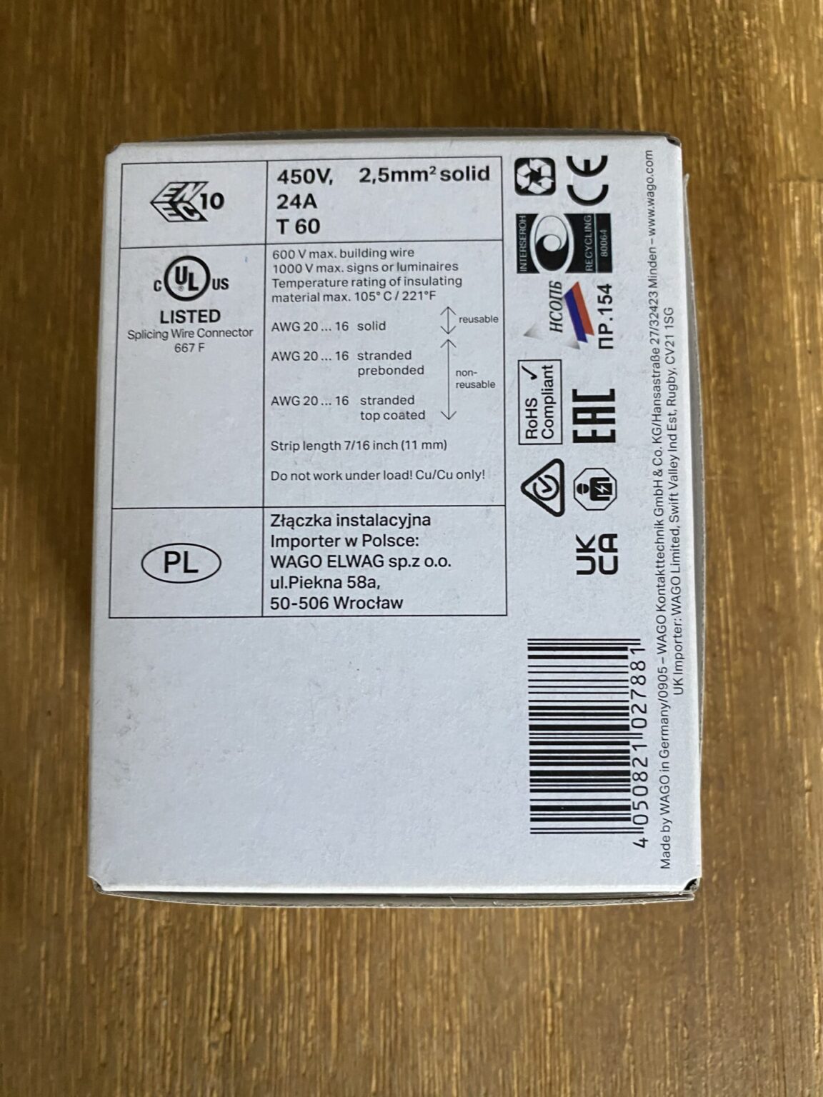WAGO Verbindungsdosenklemme 2273-208, 8 x 0.5-2.5 mm², lichtgrau
