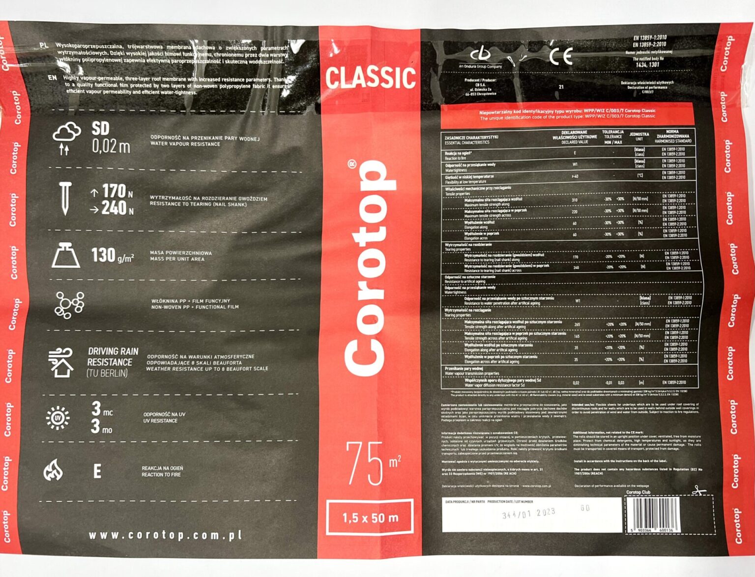 Onduline Corotop Classic 130g/m² Unterspannbahn 1,5 x 50m, Dachfolie, Baustoffe, Baubedarf