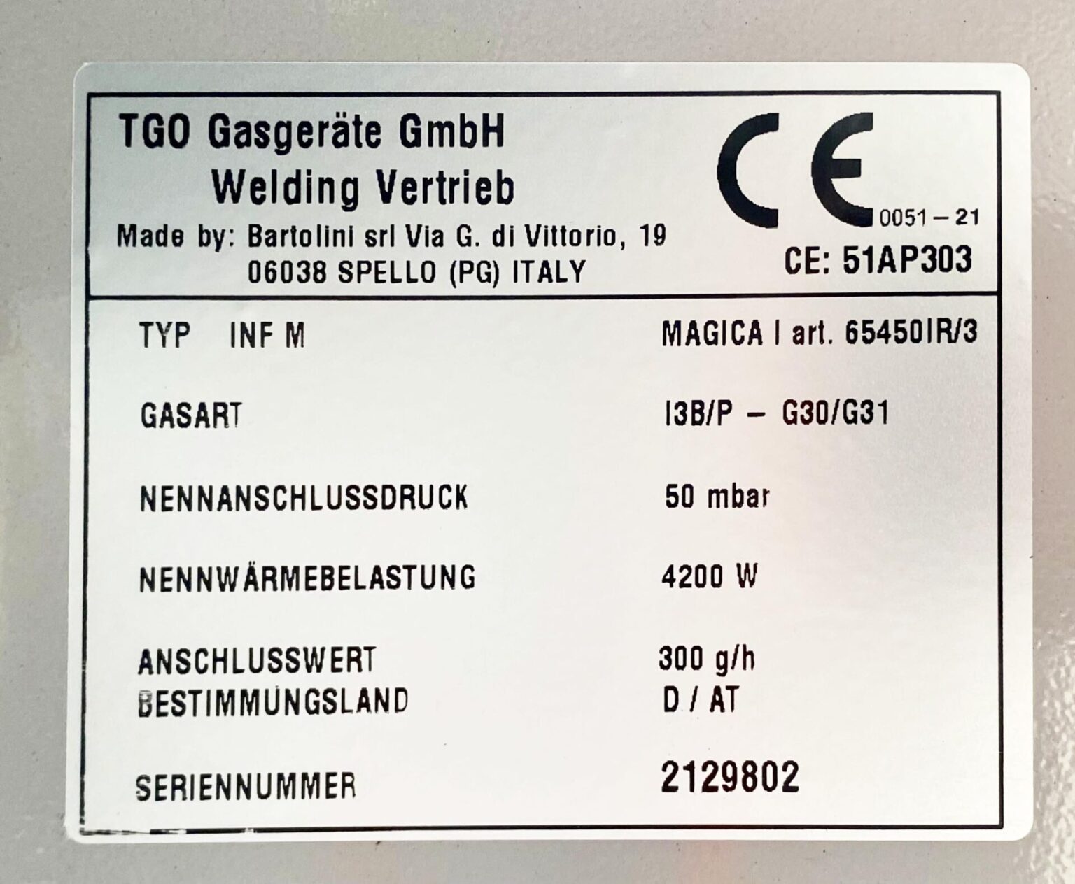 Gasheizung Bartolini TGO Infrarot-Gerät, BLUE FLAME-Heizofen, 2,9-4,2 kW