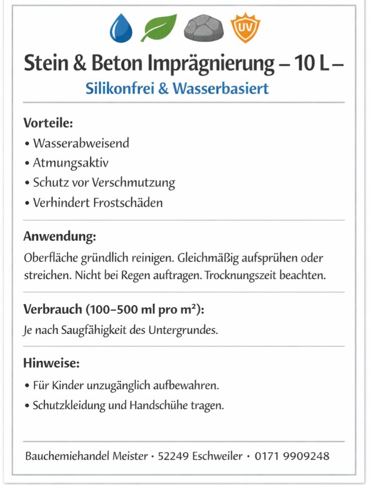 Stein & Beton Imprägnierung Silikonfrei Wasserbasiert Bauchemiehandel Meister
