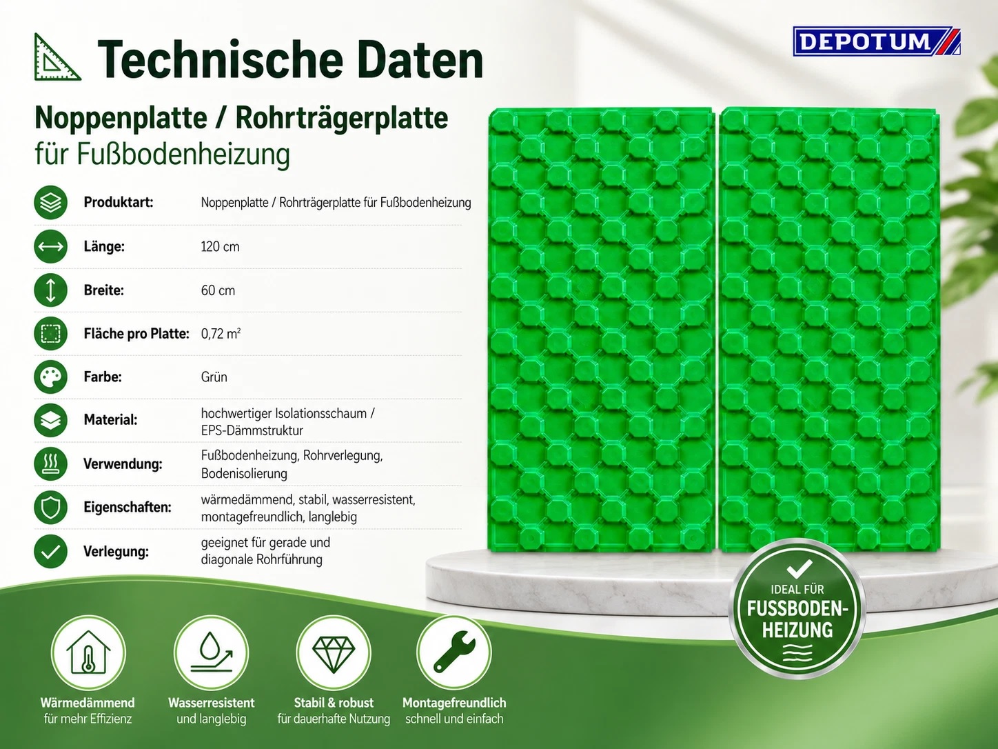 Estrich Fußbodenheizung Noppenplatte System Platten Dämmplatten EPS300 9,36m²