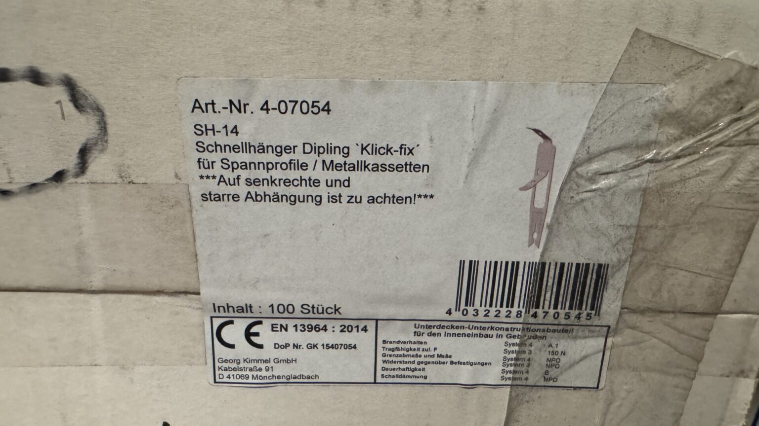 Kimmel SH-14 Schnellabhänger für DP 12 Klemmprofil