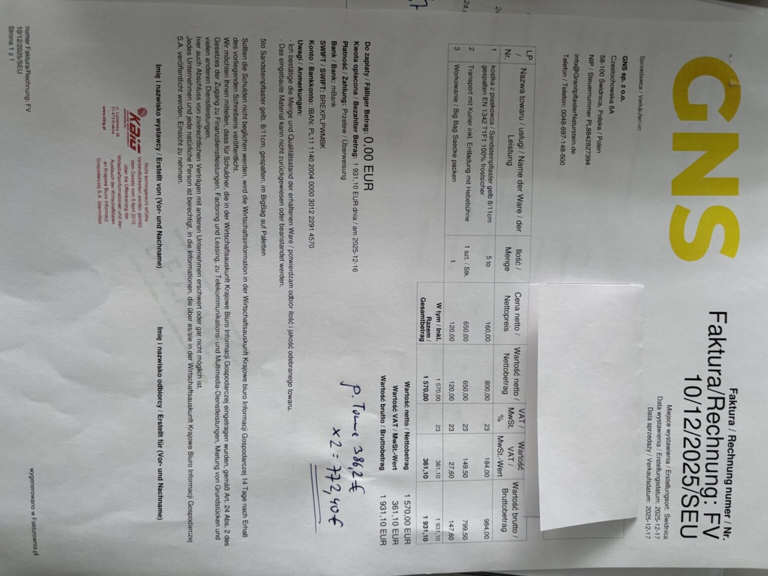 Original 2,2 Tonnen Pflaster-Granitsteine a 300 Euro